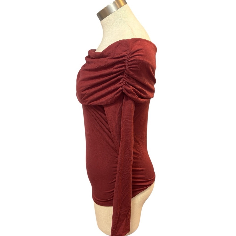 Reformation Womens Knit Top Florentina Off-Shoulder Burgundy Chianti Sz. M - Picture 6 of 10